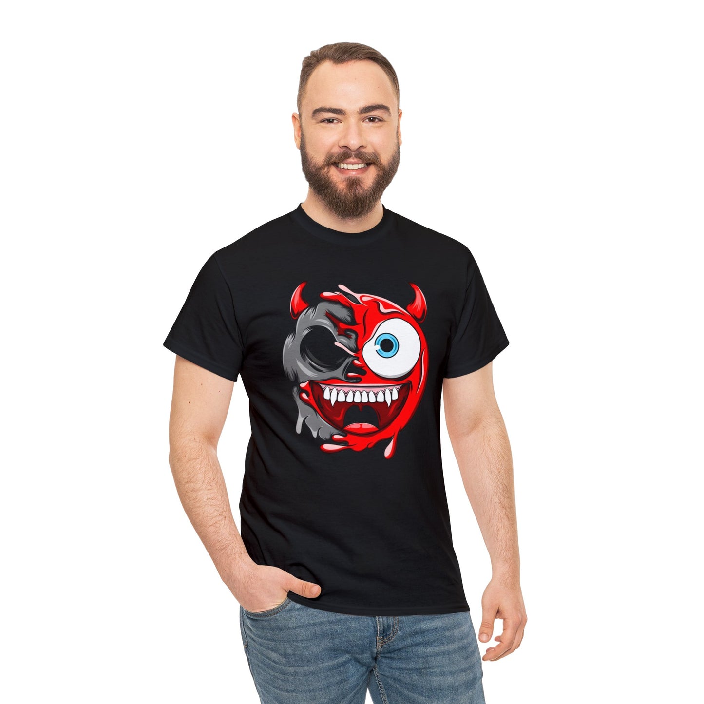 Camiseta unisex de algodón pesado - Expresión confusa con cara de diablo