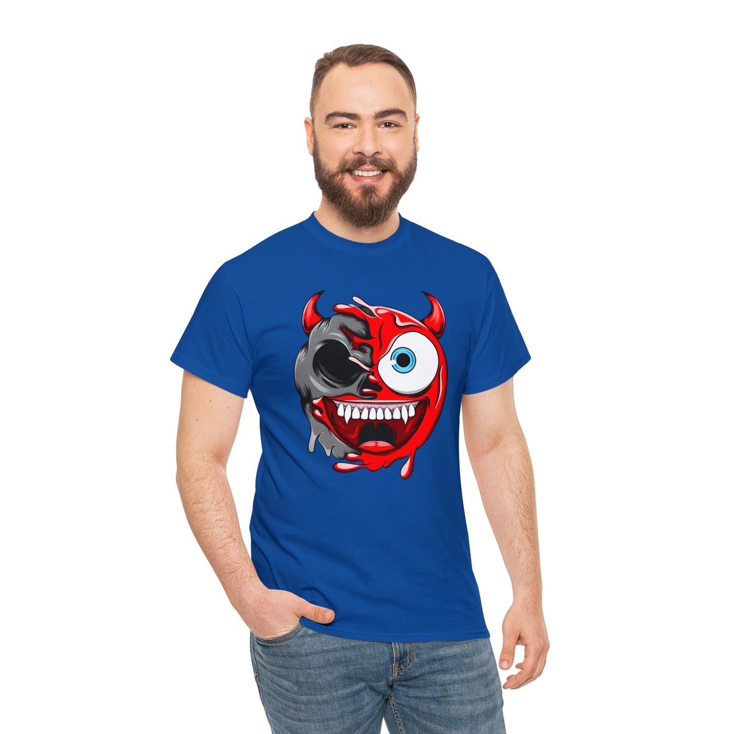 Camiseta unisex de algodón pesado - Expresión confusa con cara de diablo