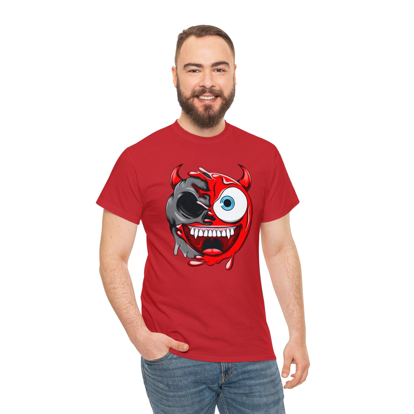 Camiseta unisex de algodón pesado - Expresión confusa con cara de diablo