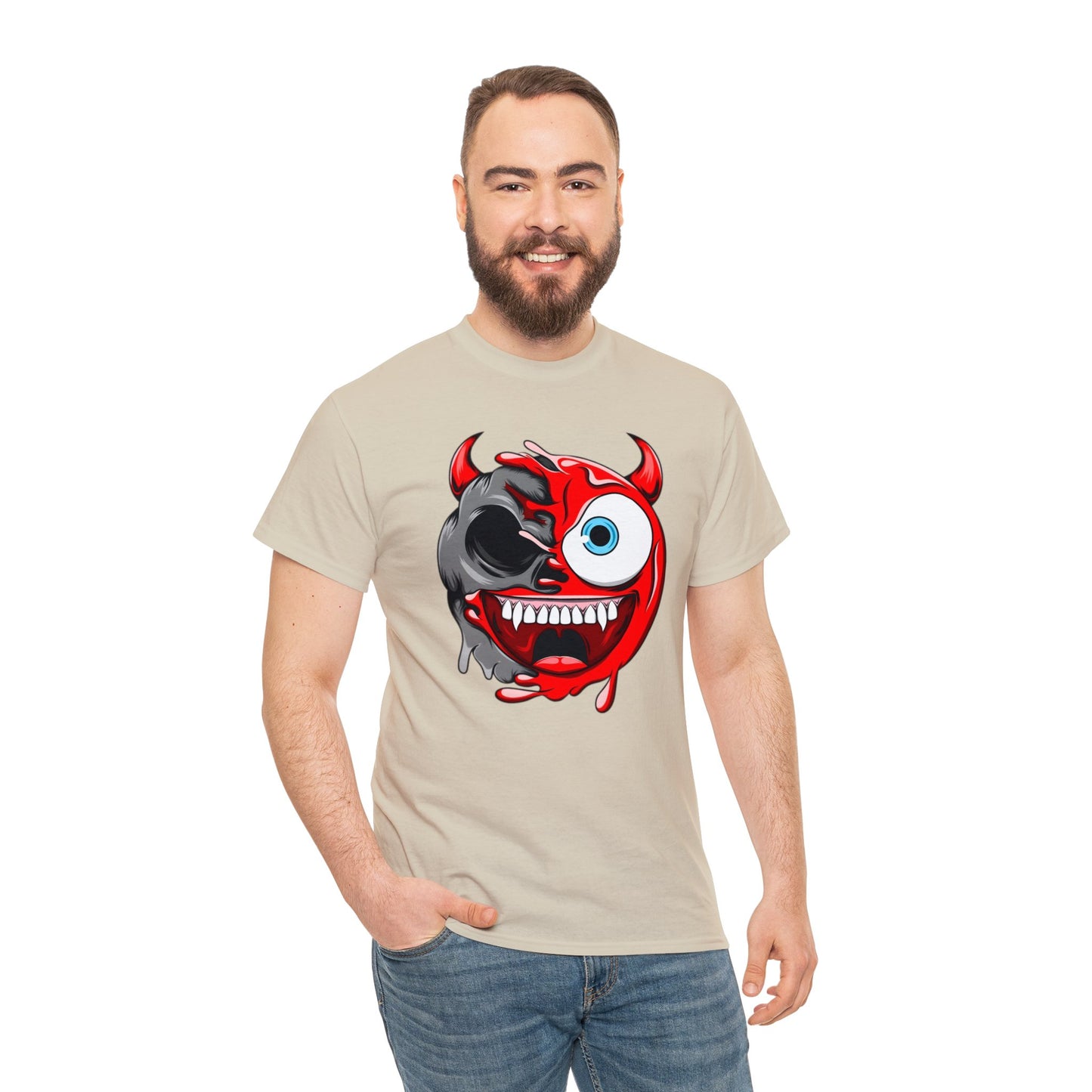 Camiseta unisex de algodón pesado - Expresión confusa con cara de diablo