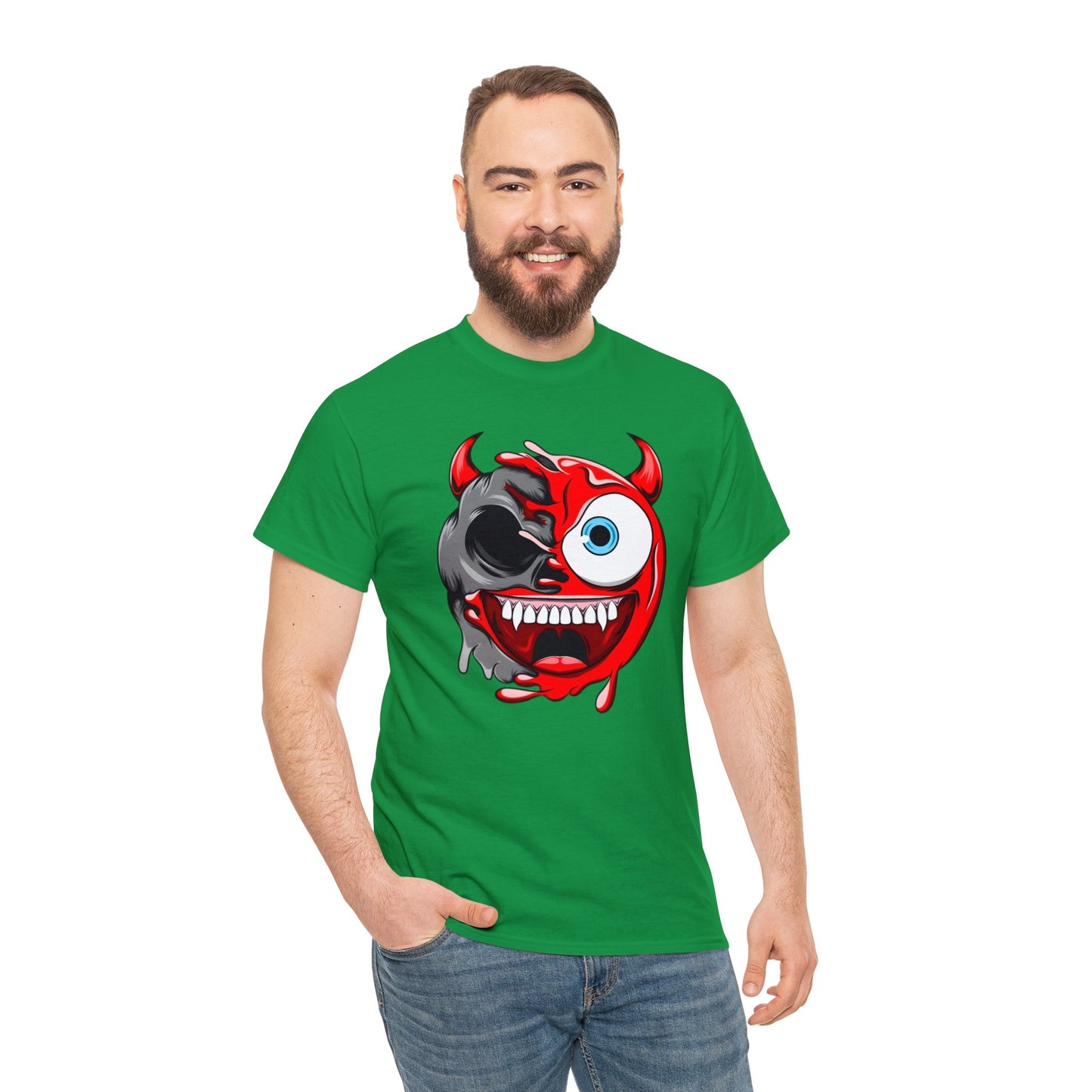 Camiseta unisex de algodón pesado - Expresión confusa con cara de diablo