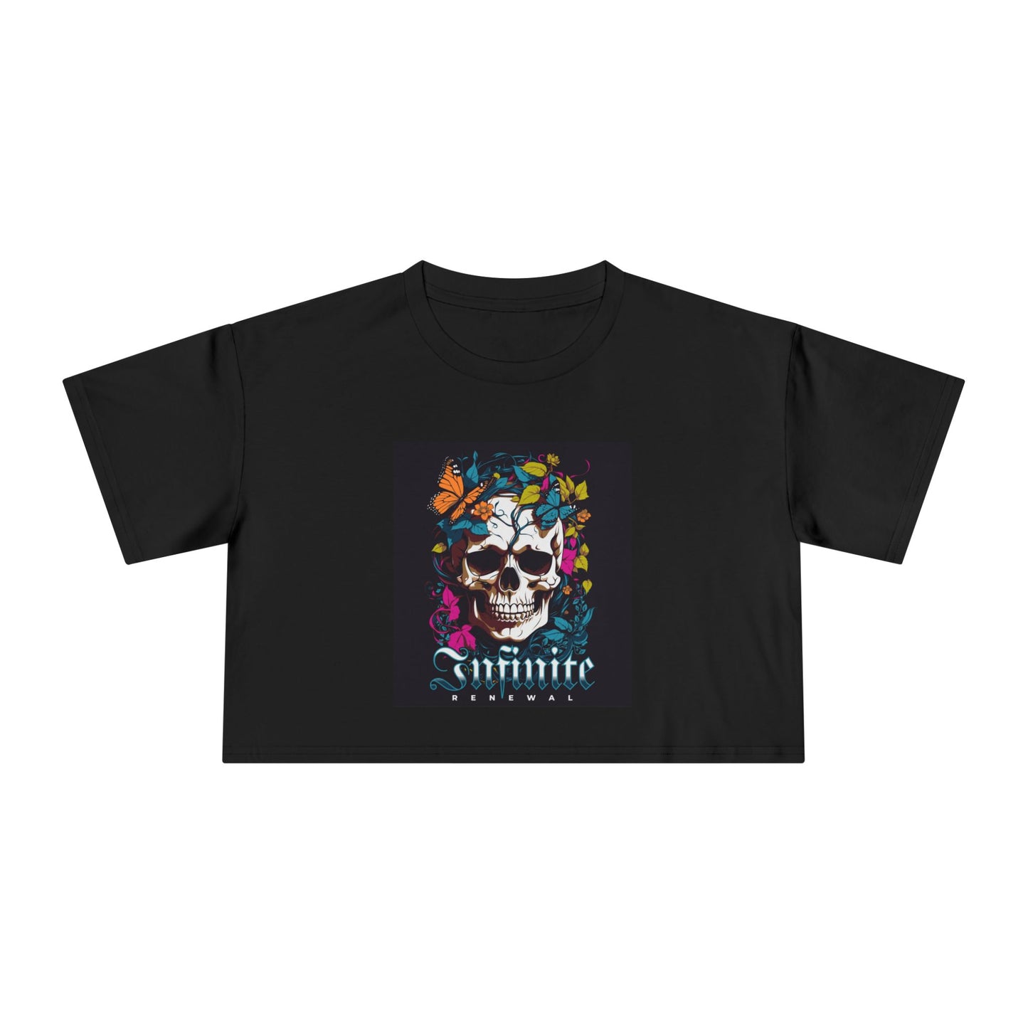 Colorful Skull Butterfly Women's Crop Tee, Casual Streetwear, Unique Graphic Top, Gift for Her, Summer Style