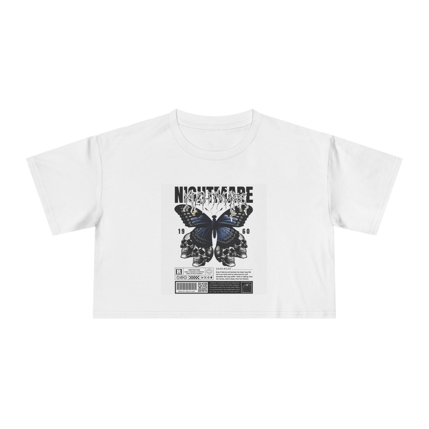 Nightmare Butterfly Women's Crop Tee - Trendy, Vintage Vibe, Casual Wear, Perfect for Festivals, Summer Parties, Unique Gift Idea