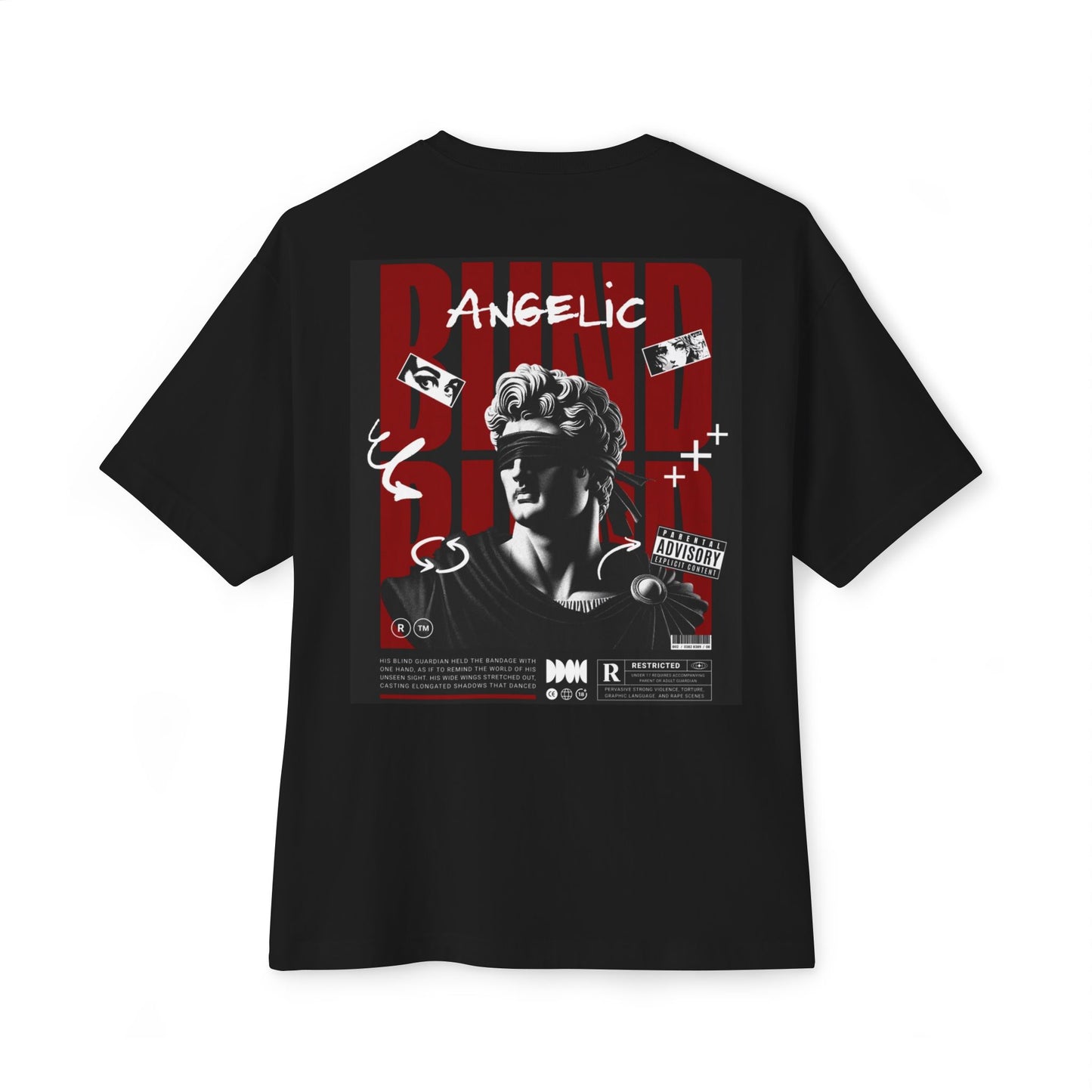 Blind Angelic - Unisex Oversized Graphic Tee, Trendy Black T-Shirt, Streetwear Casual Top