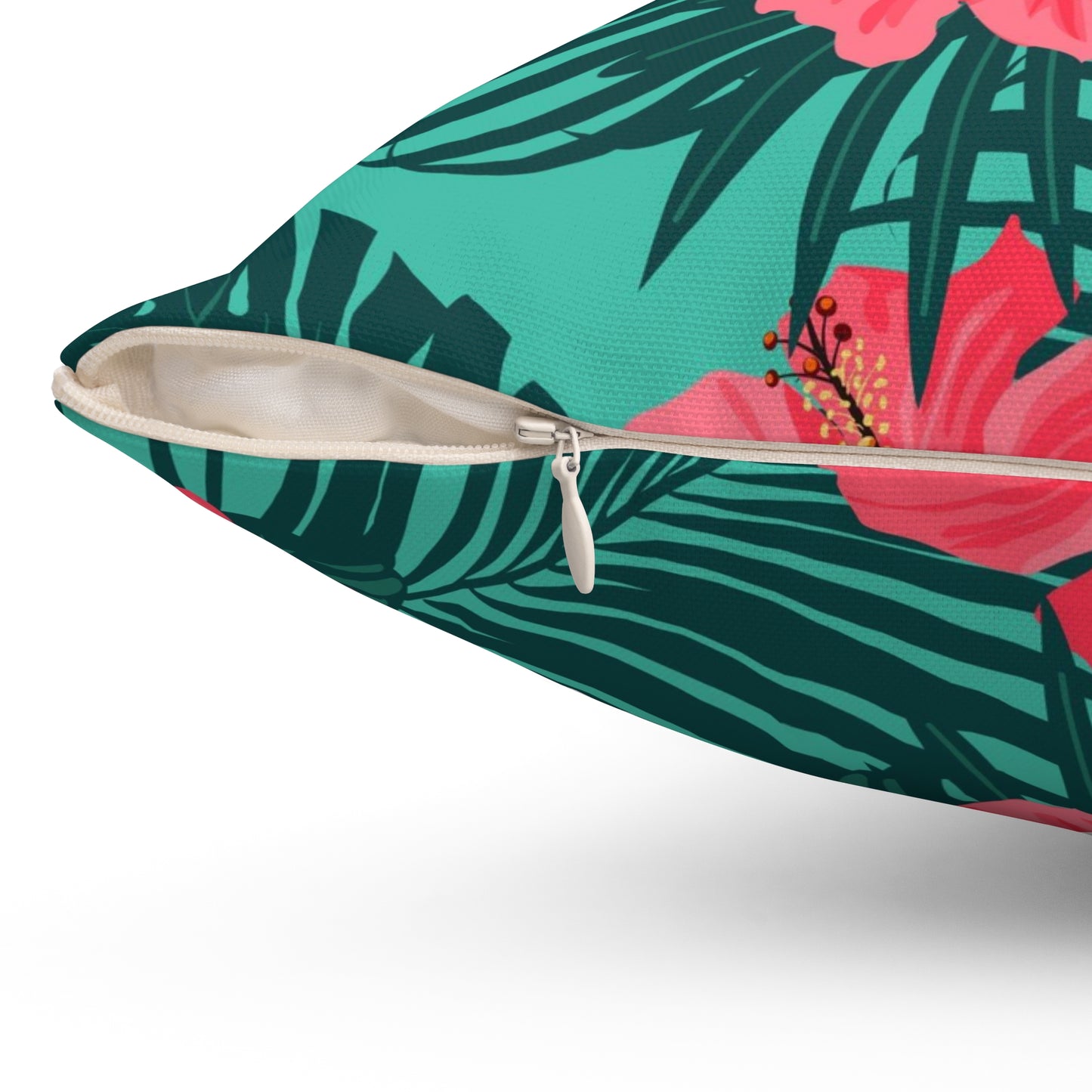 Almohada cuadrada de poliéster hilado - Flores tropicales sin costuras