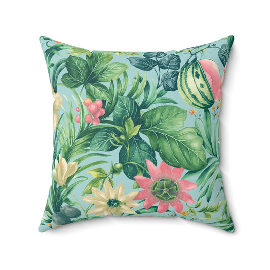 Almohada cuadrada de poliéster hilado - Floral tropical