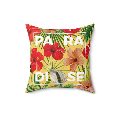 Almohada cuadrada de poliéster hilado - Flores del paraíso Hojas Amarillas