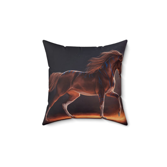 Almohada Cuadrada de Poliéster Hilado - Caballo Marrón