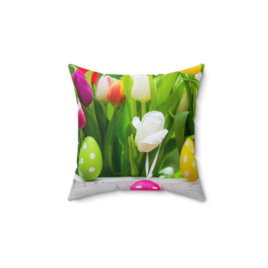 Almohada Cuadrada de Poliéster Hilado - Flores de Pascua