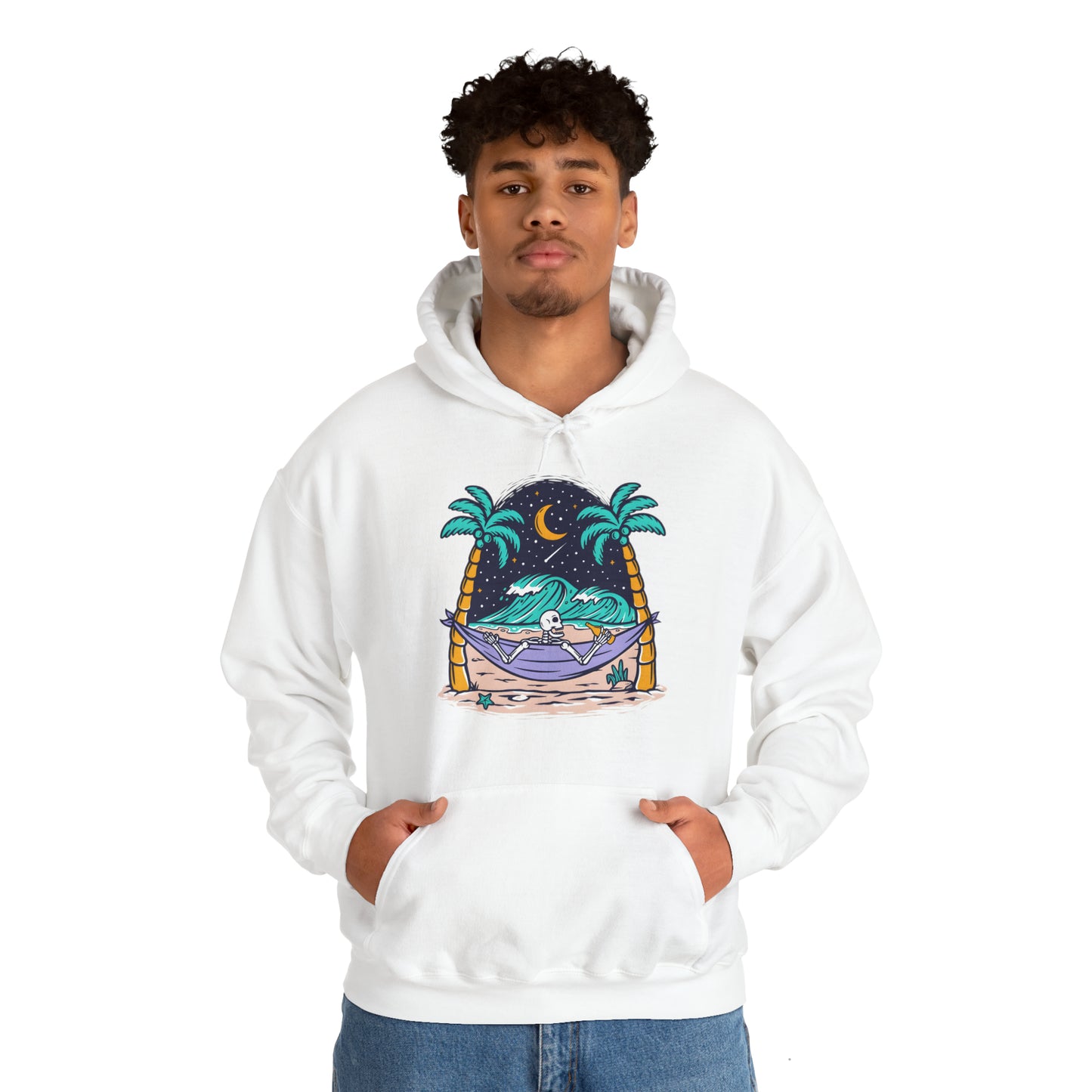 Sudadera con capucha unisex Heavy Blend™ - Calavera tomando tiempo para relajarse