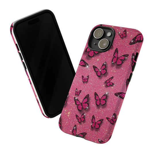 Fundas Resistentes Apple iPhone - Mariposas Rosadas con Purpurina