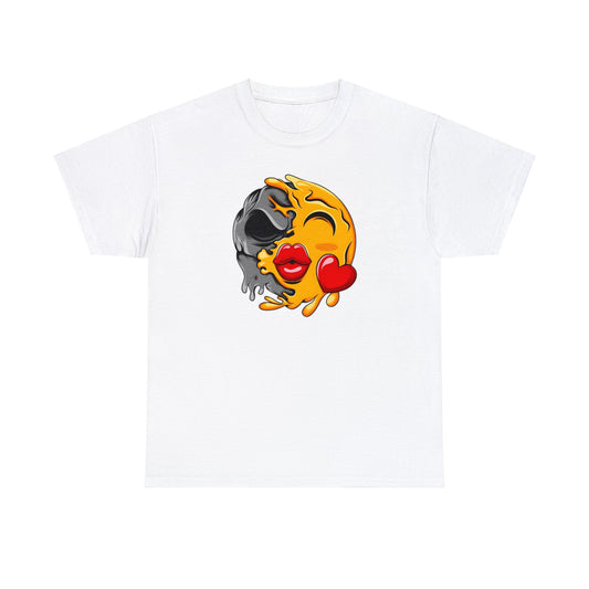 Unisex Heavy Cotton Tee - Confused Expression with Big Kiss Lips
