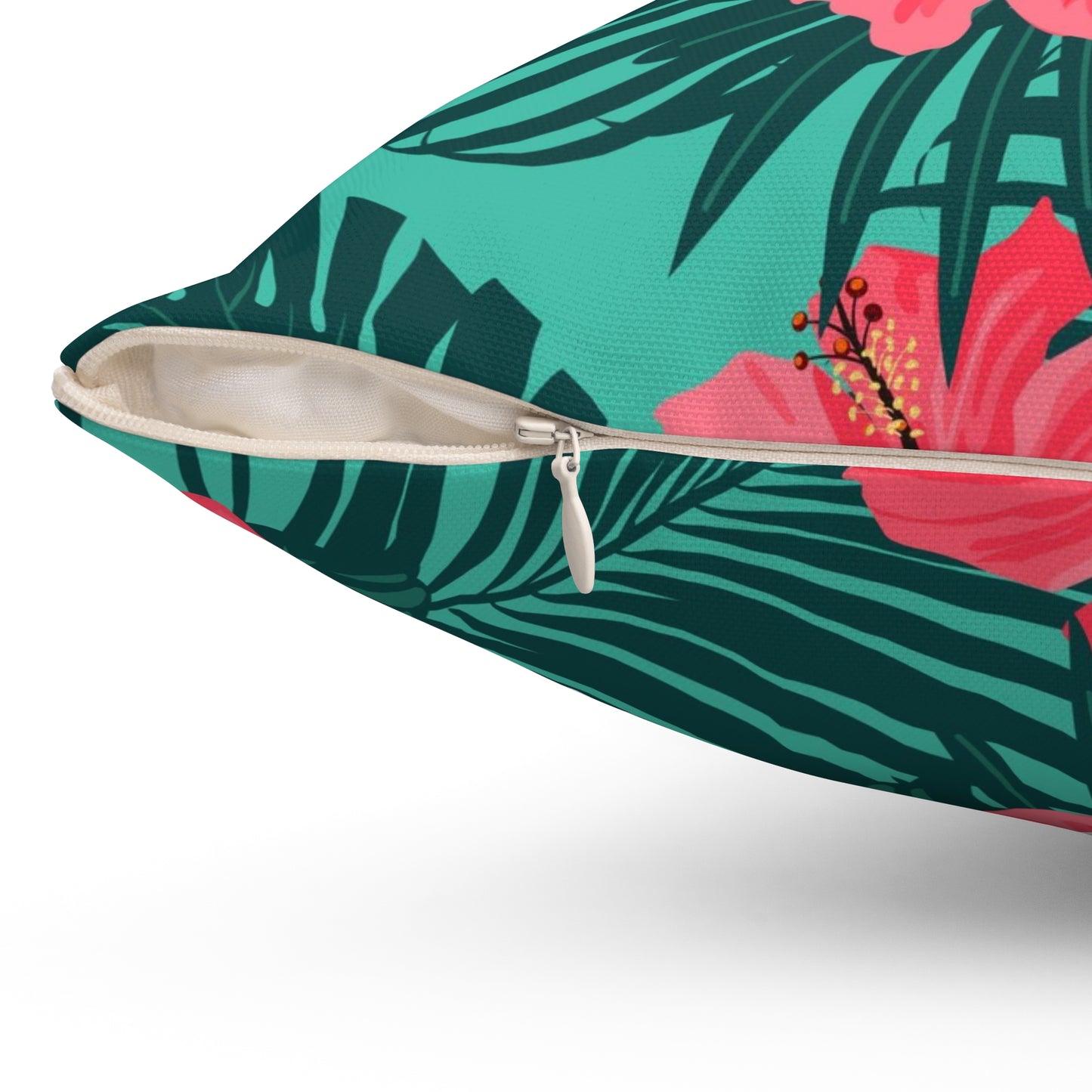 Almohada cuadrada de poliéster hilado - Flores tropicales sin costuras