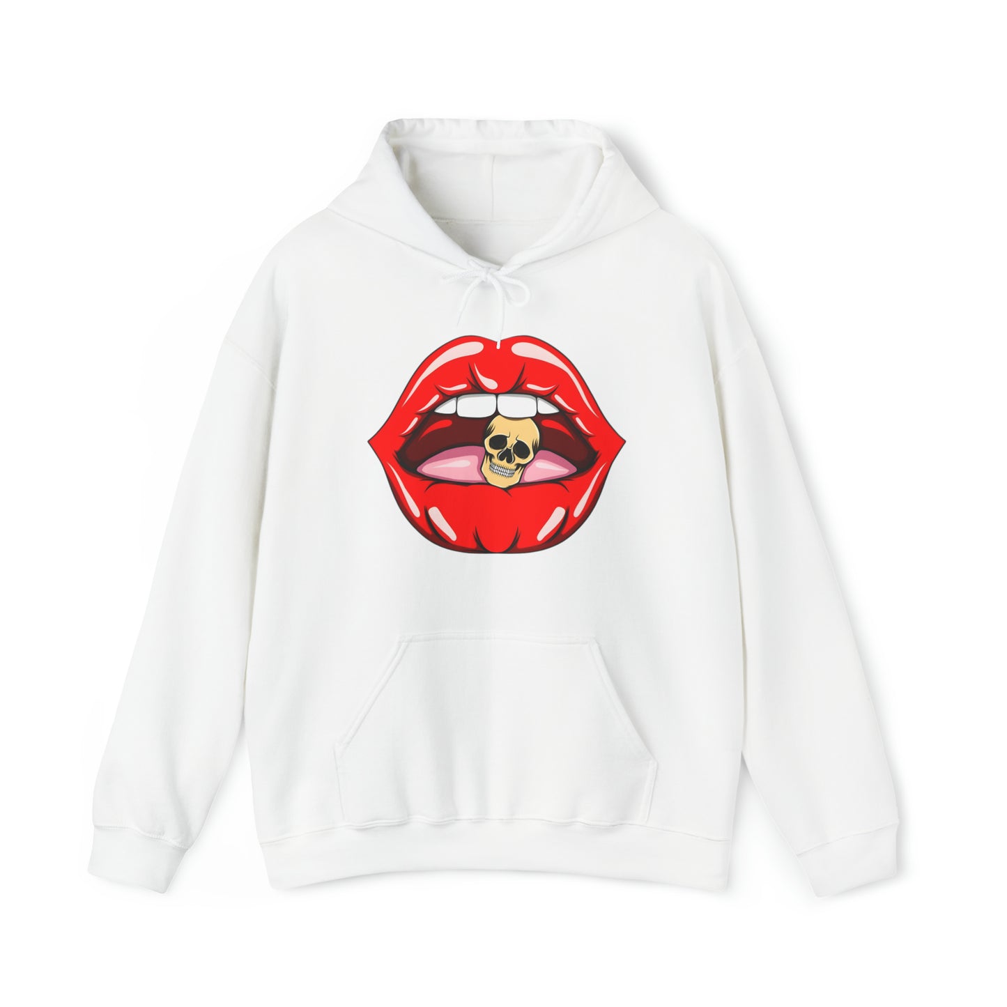 Sudadera con capucha unisex Heavy Blend™ - Labios sexys mordiendo la cabeza calavera