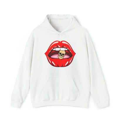 Sudadera con capucha unisex Heavy Blend™ - Labios sexys mordiendo la cabeza calavera
