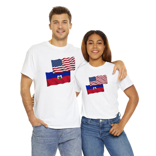 Camiseta unisex de algodón pesado - Banderas República Haití y América