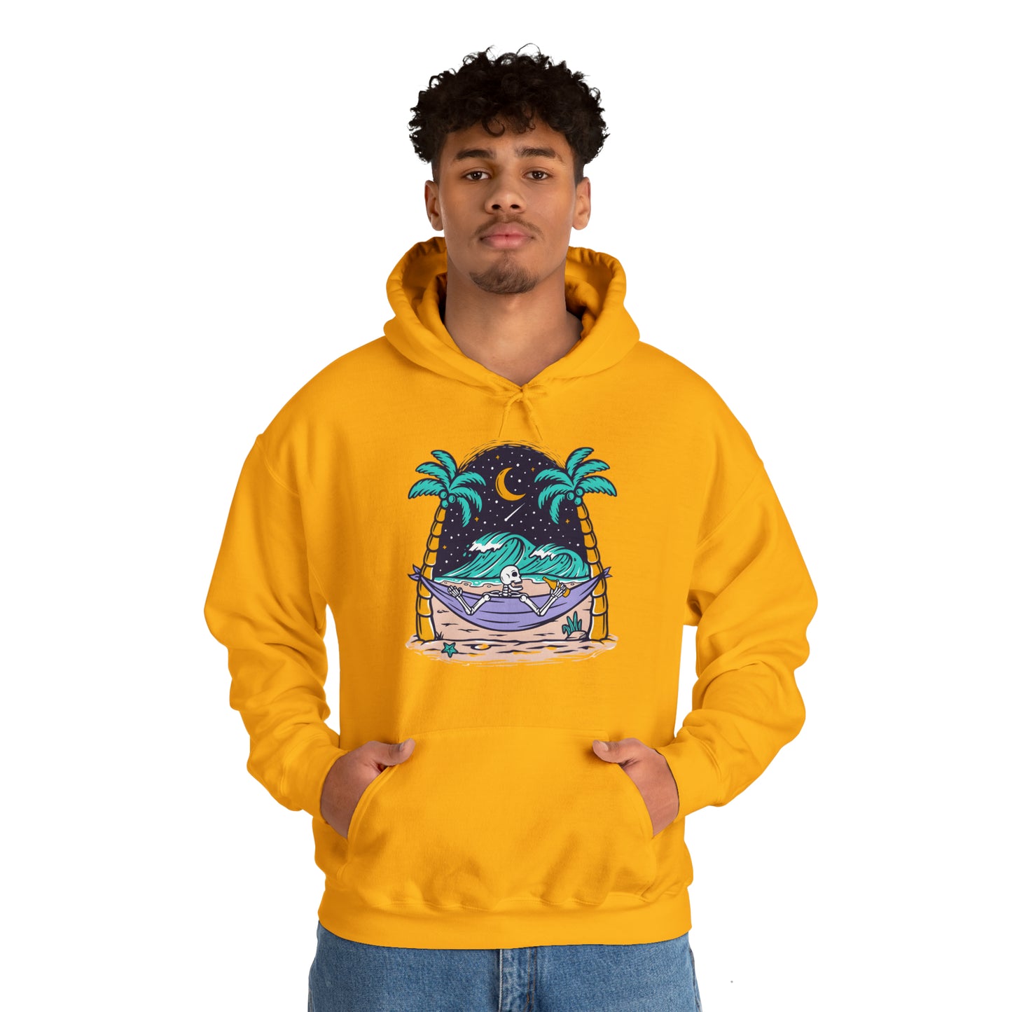 Sudadera con capucha unisex Heavy Blend™ - Calavera tomando tiempo para relajarse