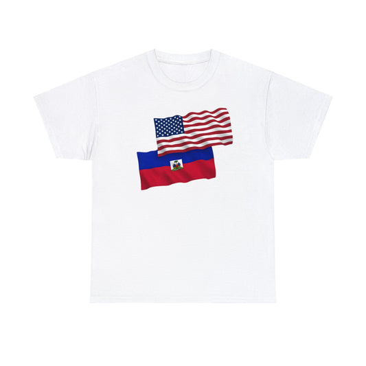 Camiseta unisex de algodón pesado - Banderas República Haití y América