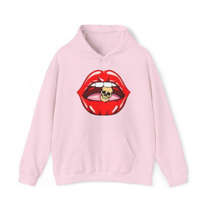 Sudadera con capucha unisex Heavy Blend™ - Labios sexys mordiendo la cabeza calavera