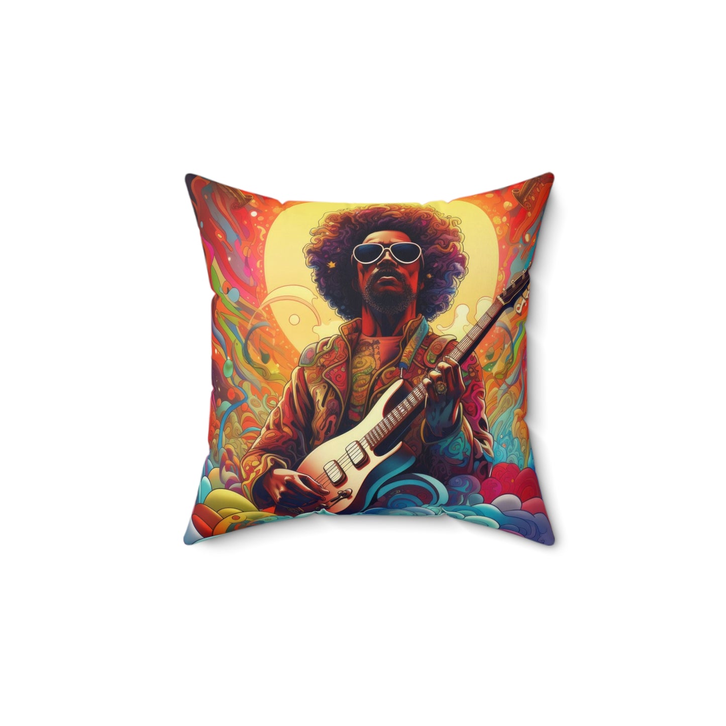 Almohada cuadrada de poliéster hilado - Ilustraciones de Jimi Hendrix
