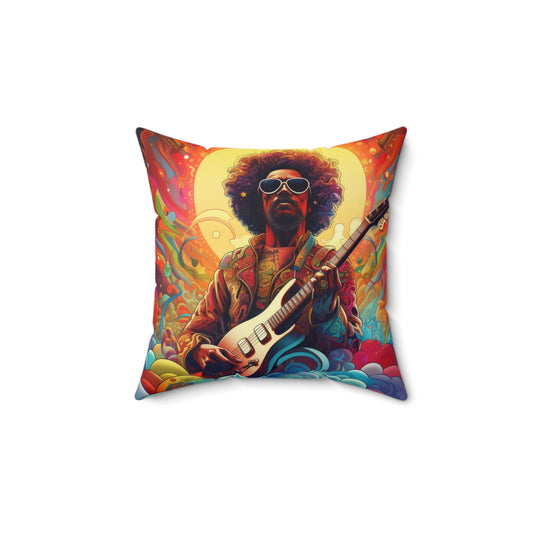 Almohada cuadrada de poliéster hilado - Ilustraciones de Jimi Hendrix