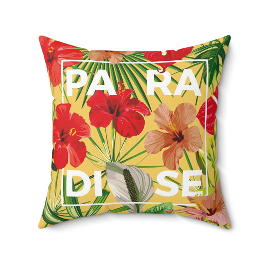 Almohada cuadrada de poliéster hilado - Flores del paraíso Hojas Amarillas