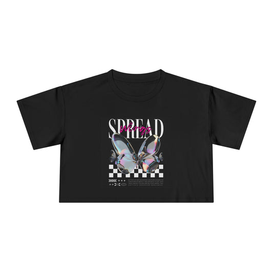 Women's Crop Tee with Butterfly Graphic - Summer Fashion, Casual Wear, Street Style, Festival Outfit