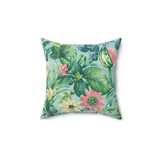 Almohada cuadrada de poliéster hilado - Floral tropical