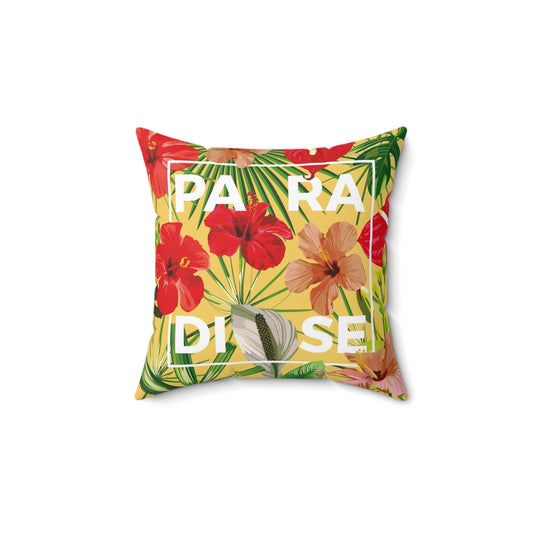 Almohada cuadrada de poliéster hilado - Flores del paraíso Hojas Amarillas