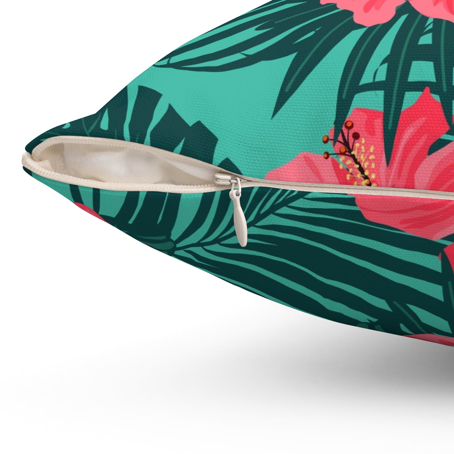 Almohada cuadrada de poliéster hilado - Flores tropicales sin costuras