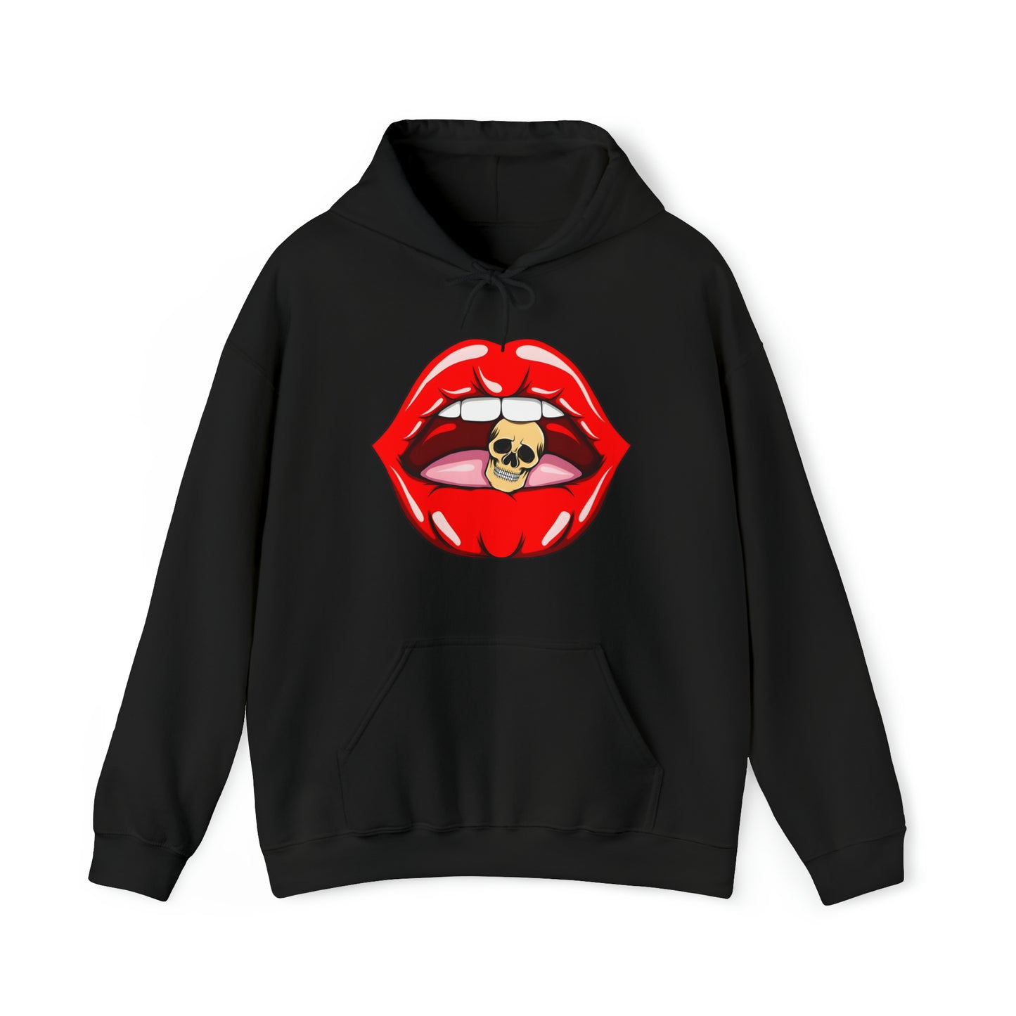 Sudadera con capucha unisex Heavy Blend™ - Labios sexys mordiendo la cabeza calavera