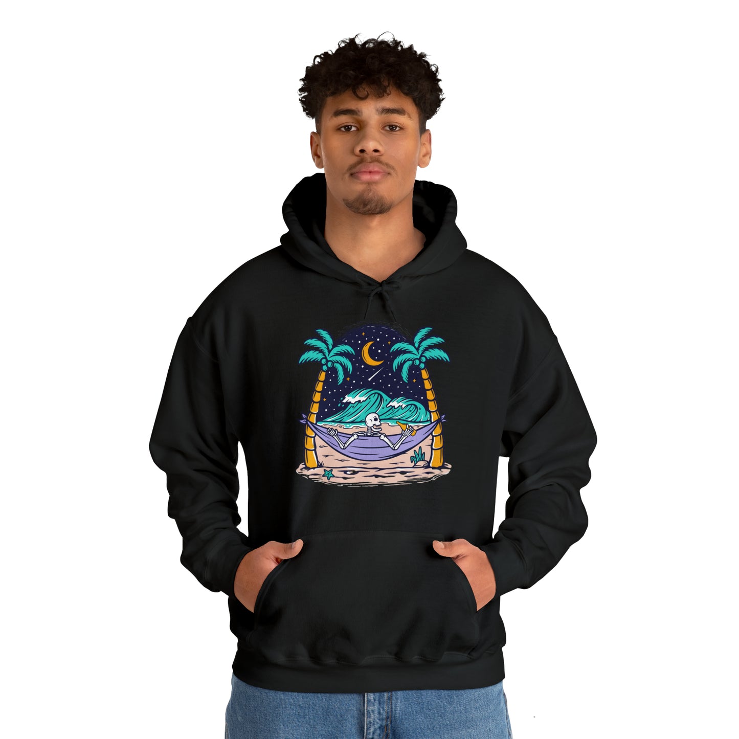 Sudadera con capucha unisex Heavy Blend™ - Calavera tomando tiempo para relajarse