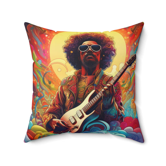 Almohada cuadrada de poliéster hilado - Ilustraciones de Jimi Hendrix