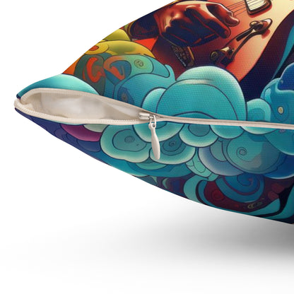 Almohada cuadrada de poliéster hilado - Ilustraciones de Jimi Hendrix