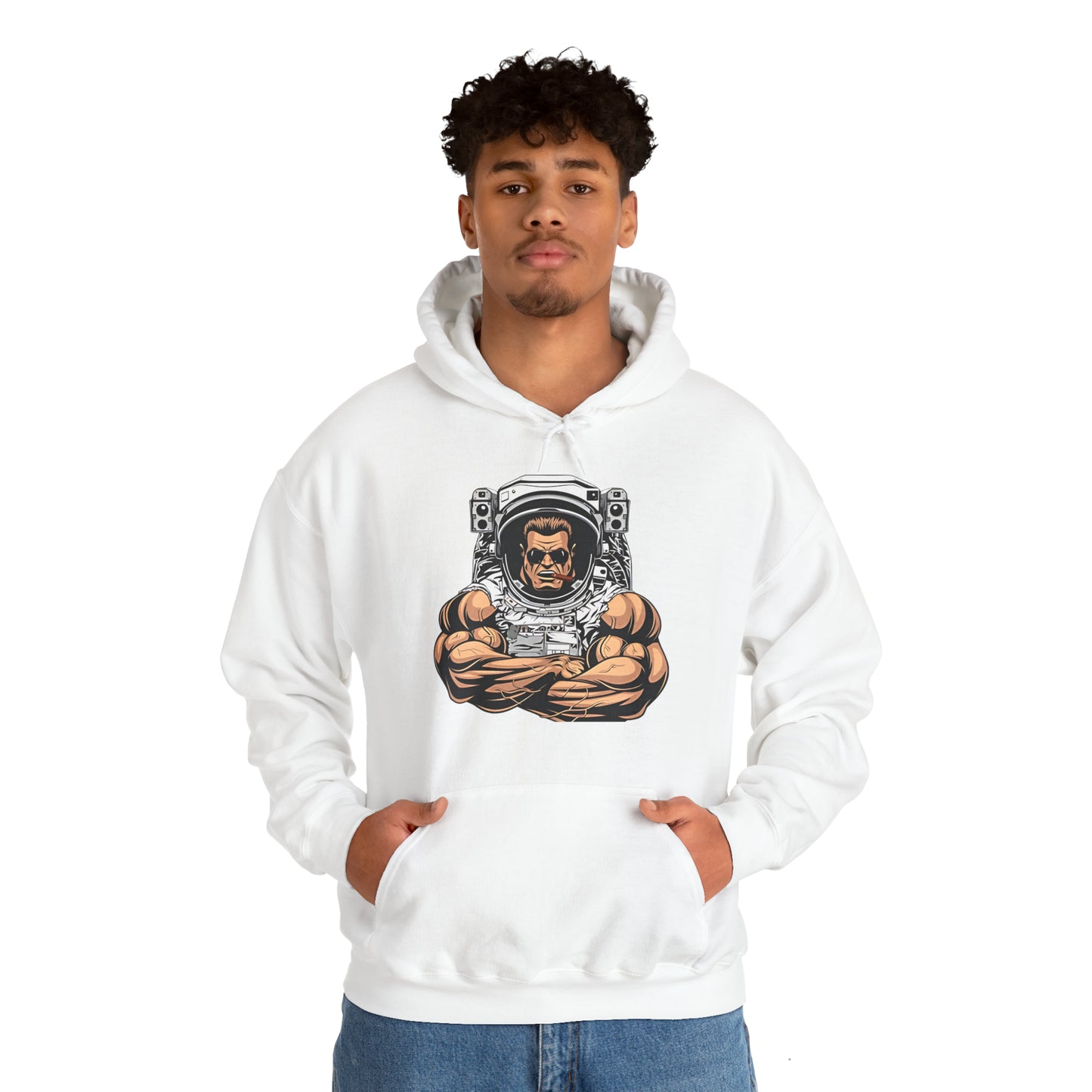 Sudadera con capucha unisex Heavy Blend™ - Culturista con traje de astronauta