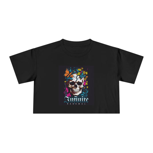 Colorful Skull Butterfly Women's Crop Tee, Casual Streetwear, Unique Graphic Top, Gift for Her, Summer Style