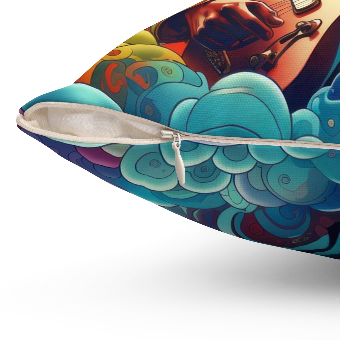 Almohada cuadrada de poliéster hilado - Ilustraciones de Jimi Hendrix