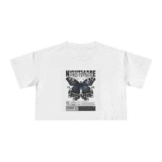 Nightmare Butterfly Women's Crop Tee - Trendy, Vintage Vibe, Casual Wear, Perfect for Festivals, Summer Parties, Unique Gift Idea