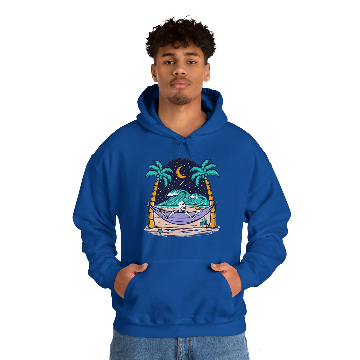 Sudadera con capucha unisex Heavy Blend™ - Calavera tomando tiempo para relajarse