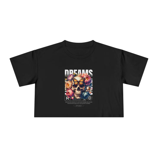 'Dreams' Graphic Crop Tee - Casual Shirt, Trendy Top, Floral Design, Summer Outfit
