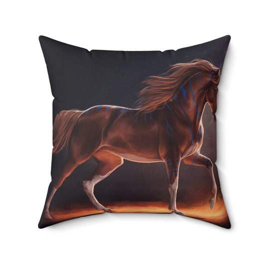 Almohada Cuadrada de Poliéster Hilado - Caballo Marrón