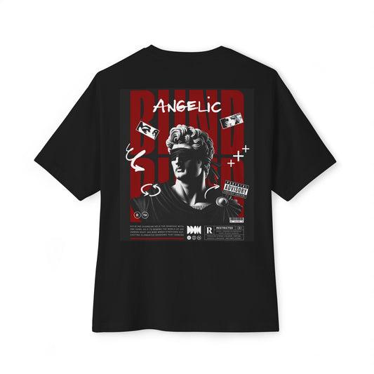 Blind Angelic - Unisex Oversized Graphic Tee, Trendy Black T-Shirt, Streetwear Casual Top