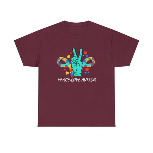 Camiseta unisex de algodón pesado - Love Peace Autism