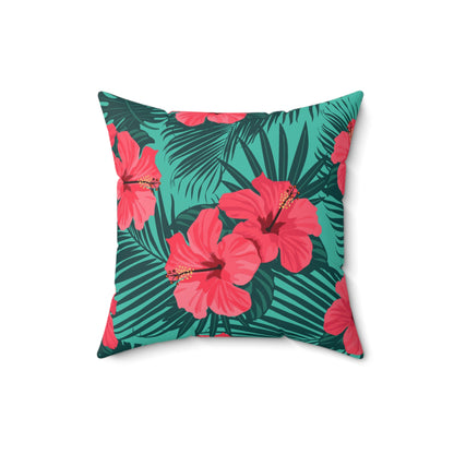 Almohada cuadrada de poliéster hilado - Flores tropicales sin costuras