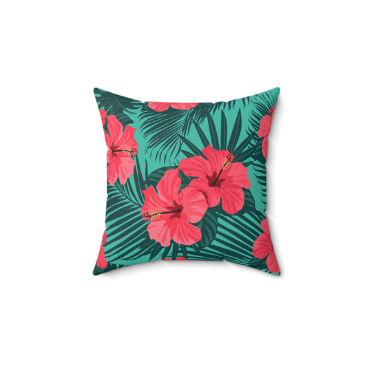 Almohada cuadrada de poliéster hilado - Flores tropicales sin costuras