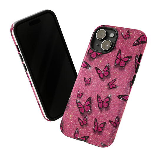 Fundas Resistentes Apple iPhone - Mariposas Rosadas con Purpurina