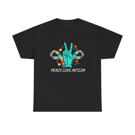 Camiseta unisex de algodón pesado - Love Peace Autism