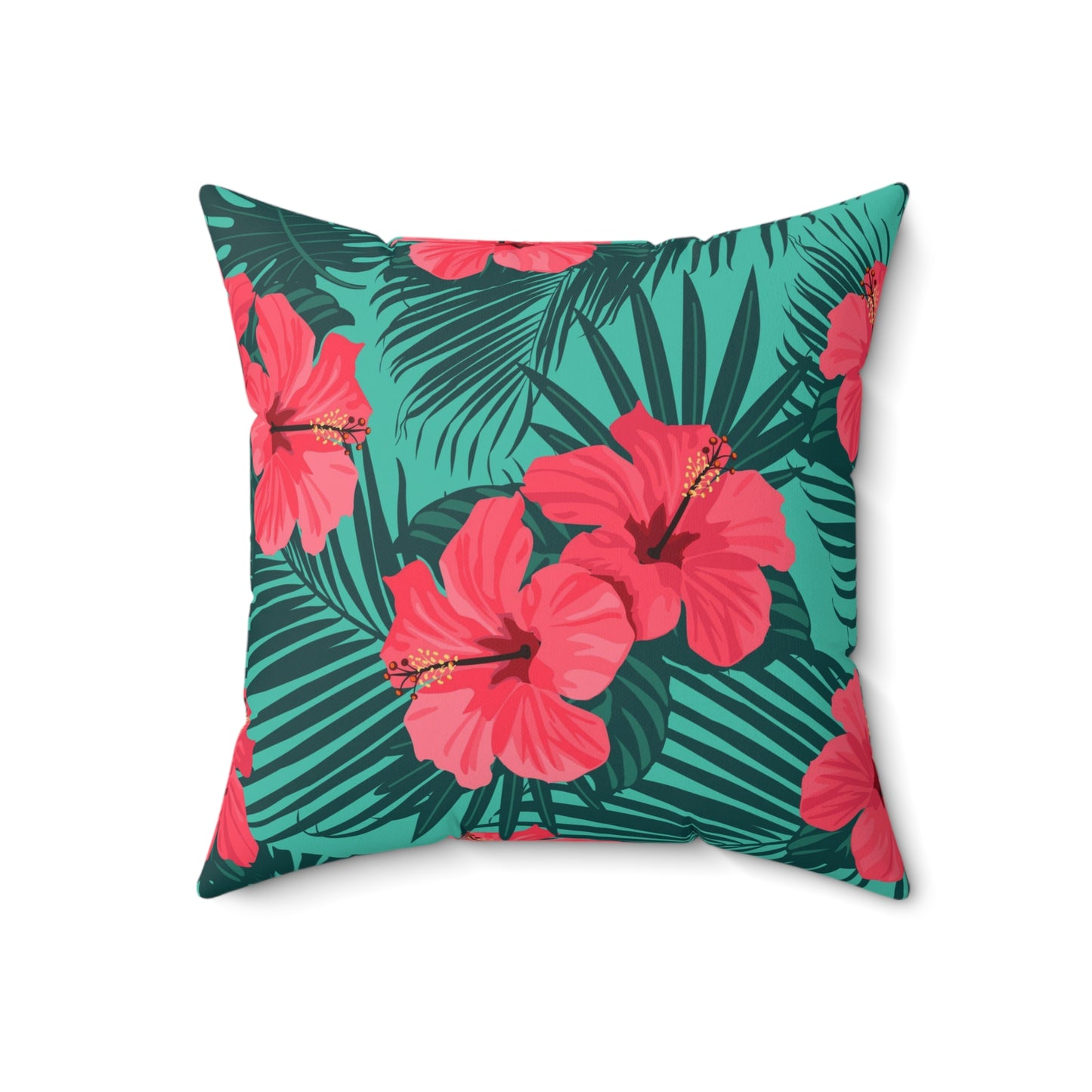 Almohada cuadrada de poliéster hilado - Flores tropicales sin costuras