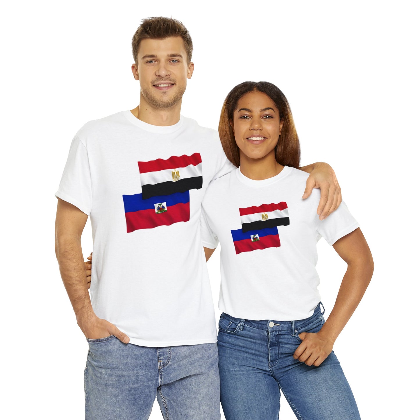 Unisex Heavy Cotton Tee - Flags of Republic Haiti and Egypt